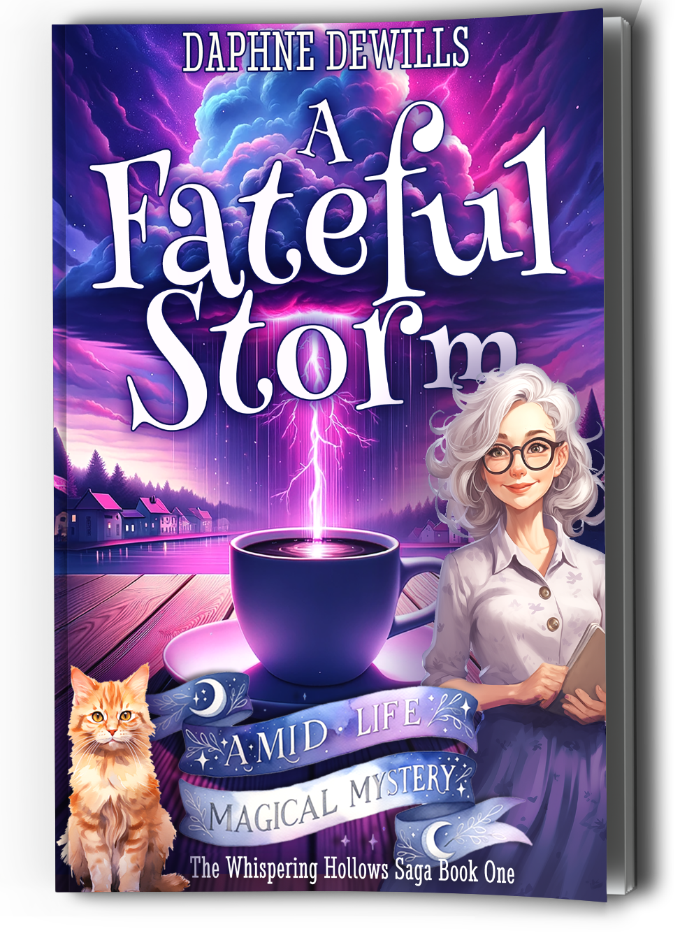 A Fateful Storm - paperback cover. A magical midlife mystery by Daphne DeWills - Whispering Hollows book one